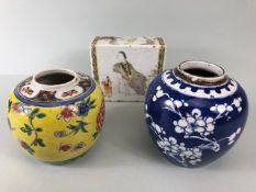 Antique Chinese Ceramics, Blue and white export ginger jar in blue and white , Famille Jaune