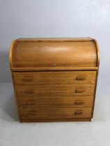 Mid century roll top desk by SM Utility furniture, run of four drawers with roll front desk