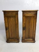 Pair of linen fold oak side cabinets