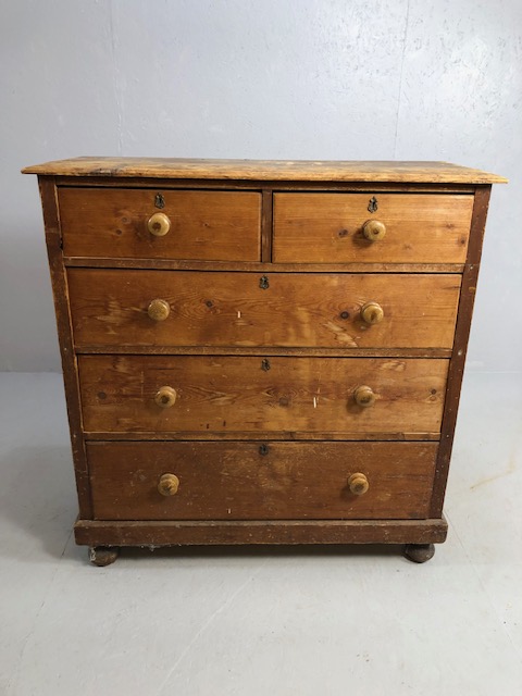 Five Drawer Antique pine chest of drawers approx 109 x 44 x 113cm