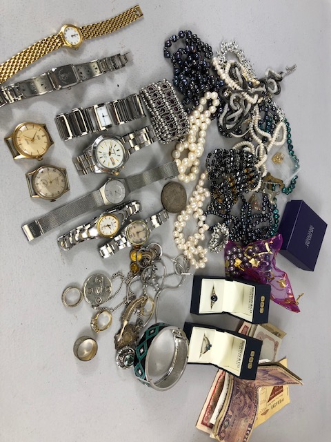 A good collection of costume jewellery to include fashion and vintage watches, pearls, silver