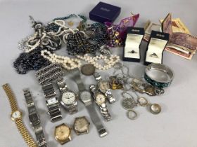 A good collection of costume jewellery to include fashion and vintage watches, pearls, silver