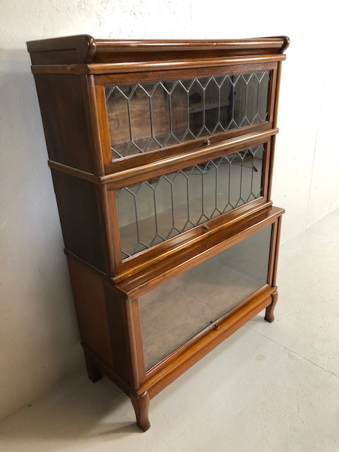 Three section Globe Wernicke bookcase with two leaded glazed panel doors, the lower stepped case - Image 2 of 8