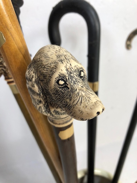 Collection of vintage walking sticks , animal head tops, horn,stone set, white metal, in a - Image 3 of 12