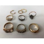 Scrap 9ct gold, selection of ring settings and earrings approximately 32.1g plus one 9.25 silver and