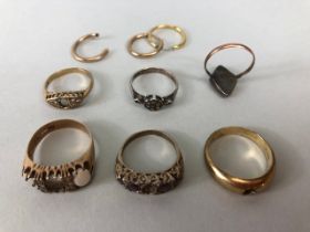 Scrap 9ct gold, selection of ring settings and earrings approximately 32.1g plus one 9.25 silver and
