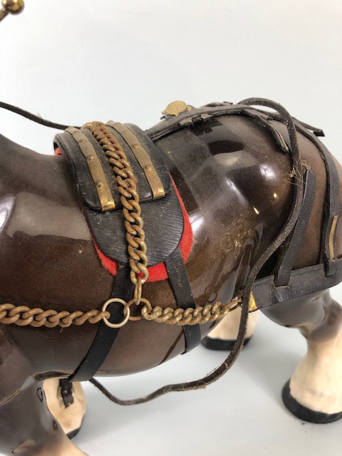 Vintage China Shire horse in harness (damage to harness) makers mark to underside Lellfa ware - Image 4 of 6