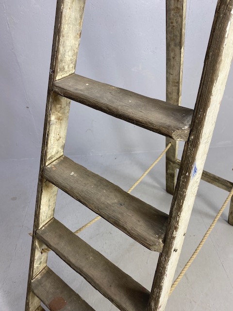 Shop decorative use, large vintage wooden step ladder seven rungs approximately 7ft high - Image 2 of 3