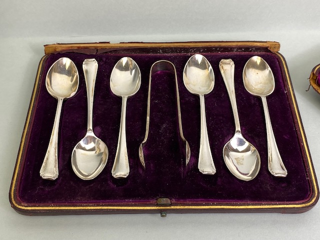Antique Silver hallmarked set six of teaspoons and pair silver hall marked of sugar tongs in their - Image 6 of 7
