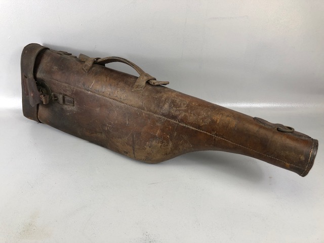 Vintage sporting interest, late 19th / early 20th century leather Leg of Mutton shotgun case A.F (