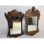 Antique Mirrors, two early 19th century wooden framed mirrors of scroll design one with a carved