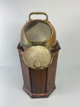 Early 20th century Ships, Marine Binnacle compass, oak cased with brass mounting and hood A.F