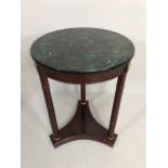 Reproduction 18th century three column occasional table with faux green marble top approximately