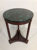Reproduction 18th century three column occasional table with faux green marble top approximately