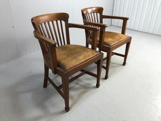 pair of mid-century leather seated elbow chairs A/F - Image 2 of 7