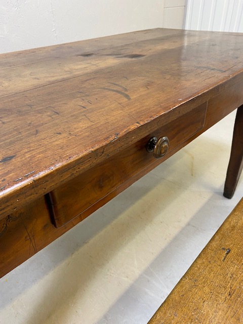 Early 19th century French Farmhouse Table of Three plank construction with Breadboard ends in Cherry - Image 14 of 19