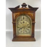 Antique Clock, Victorian German 8 day chiming mantel clock in a mahogany case winds and runs, with