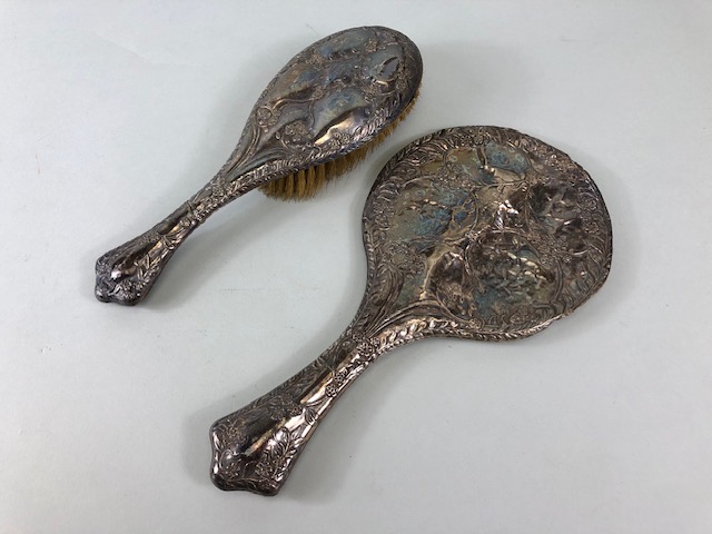 Silver, Silver hallmarked hand mirror and Hair brush both A/F
