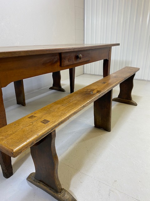 Early 19th century French Farmhouse Table of Three plank construction with Breadboard ends in Cherry - Image 13 of 19