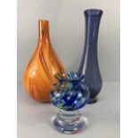 Art Studio Glass, hand blown orange swirl vase, Scandinavian Bjorn Ramel pot vase and a tall
