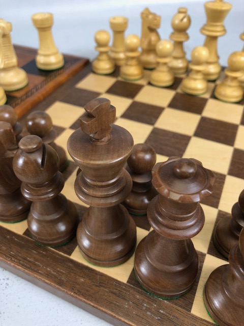 Vintage chess sets, two boxwood chess sets with boards, one approximately 30 x 30cm the other 40 x - Image 5 of 7