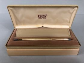 Vintage CROSS 10ct Rolled gold pen in original box with leather travel case and original outer box