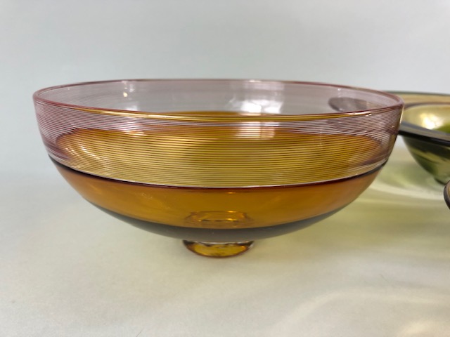 Art Studio glass, Three amber glass bowls all with ground bases one with a signature - Image 8 of 12