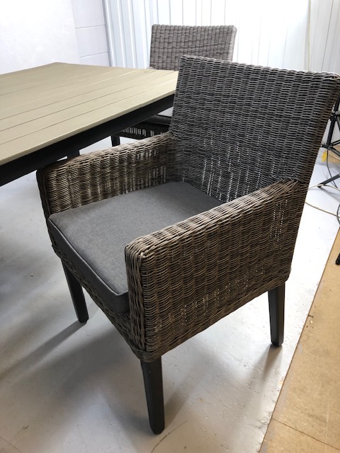 Garden or Patio Table of plank style and four chairs of Rattan by Kettler steel framed, table - Image 4 of 6