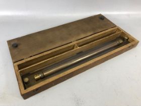 Vintage Brass rolling Ruler in wooden case marked Patt 160100 Parallel Rolling Rule ( possible