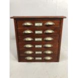 Display collectors cabinet, run of six drawers with cup handles from a museum display (each drawer