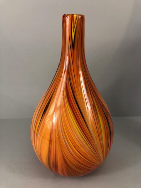 Art Studio Glass, hand blown orange swirl vase, Scandinavian Bjorn Ramel pot vase and a tall - Image 2 of 9