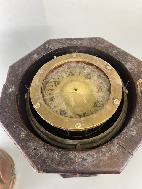Early 20th century Ships, Marine Binnacle compass, oak cased with brass mounting and hood A.F - Image 3 of 5