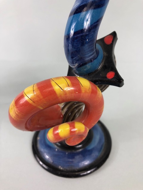 Ross Emerson Art ceramics, being Two twisty candle sticks in multi colour ways approximately 24 - Image 5 of 13