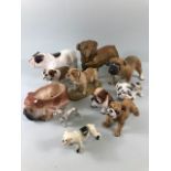 Bull dog figures, collection of vintage collectable bull dogs in various materials ceramic,