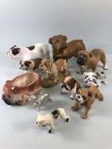 Bull dog figures, collection of vintage collectable bull dogs in various materials ceramic,