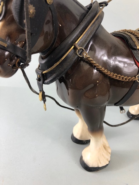 Vintage China Shire horse in harness (damage to harness) makers mark to underside Lellfa ware - Image 3 of 6