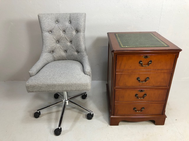 Office filling cabinet in wood with leather insert top, two deep drawers disguised as four smaller