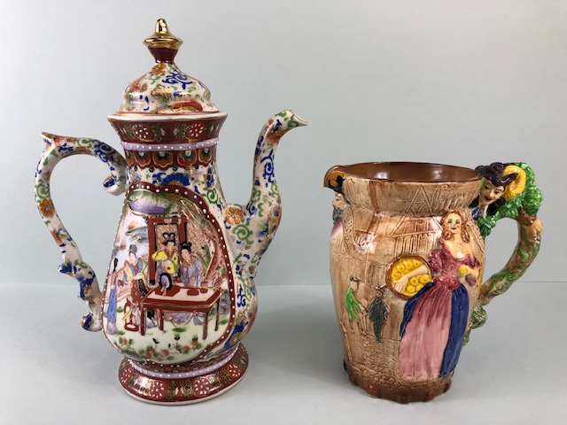 Collectable China, Staffordshire pottery novelty water jug of Nell Gwyn, and a Chinese coffee pot
