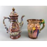 Collectable China, Staffordshire pottery novelty water jug of Nell Gwyn, and a Chinese coffee pot