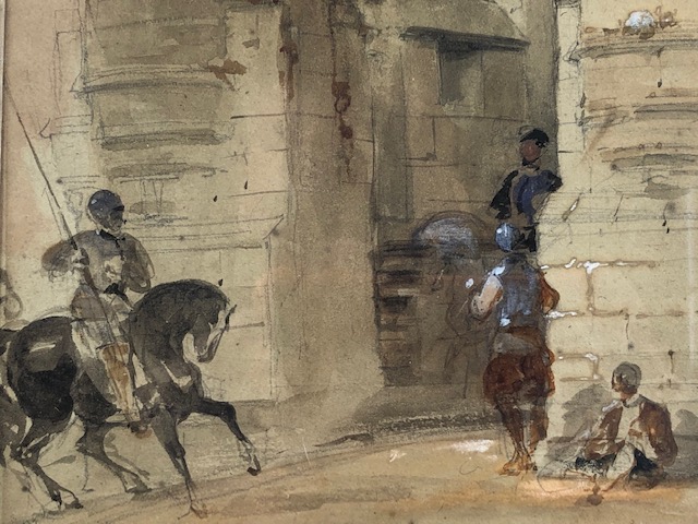 LOUIS HAGHE (Belgian,1806-1885), Group of soldiers, one on horseback, outline sketch of figures in - Image 5 of 5