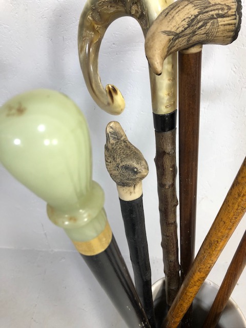Collection of walking sticks in a ceramic stick stand , various designs, faux amber, faux bone, horn - Image 2 of 12