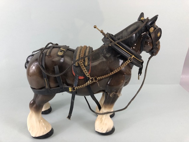 Vintage China Shire horse in harness (damage to harness) makers mark to underside Lellfa ware - Image 6 of 6