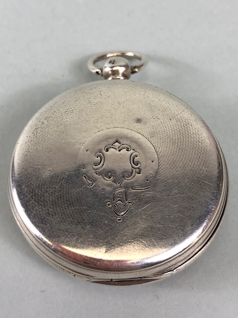 Silver hall marked Gents dress pocket watch , engine turned and engraved dial with gold roman - Image 6 of 10