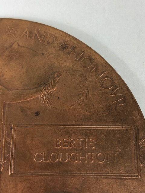 Military interest, WW1 British death plaque /penny for Bertie Cloughton approximately 12cm across - Image 4 of 9