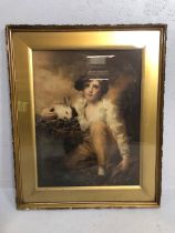 19th Century print of boy with Rabbit by Henry Raeburn, in glazed and gilt frame, approximately 65 x