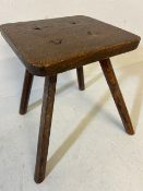 Antique Furniture, provincial made Elm top peg stool on 4 spoke shave legs approximately 40cm high