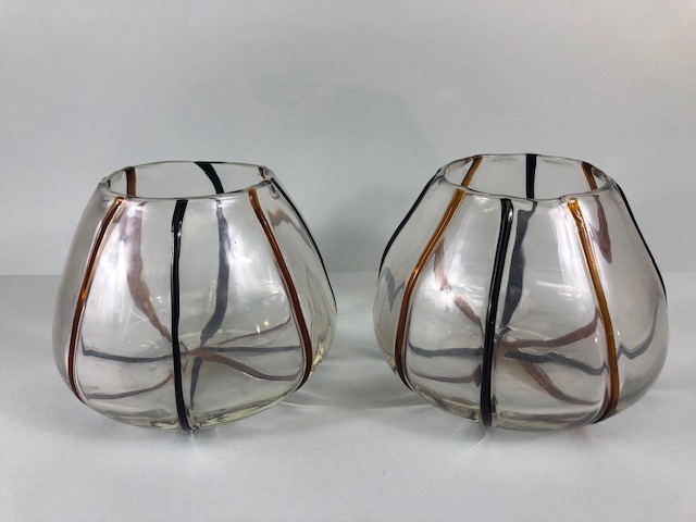 Art Glass, pair of 20th Century hand blown Tulip head vases or bowls with ground bases both