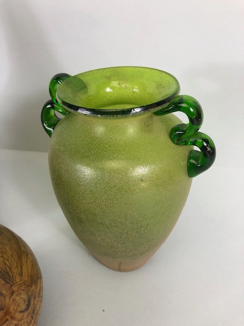 Decorative pottery and glass, Elvington pottery round flask bottle, crackle glaze vase, three - Image 2 of 7