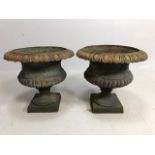 Pair of wrought iron garden planters or Urns of classical style with flared rims (approx 48cm in