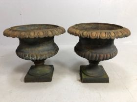 Pair of wrought iron garden planters or Urns of classical style with flared rims (approx 48cm in